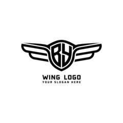 BY initial logo wings, abstract letters in the middle of black