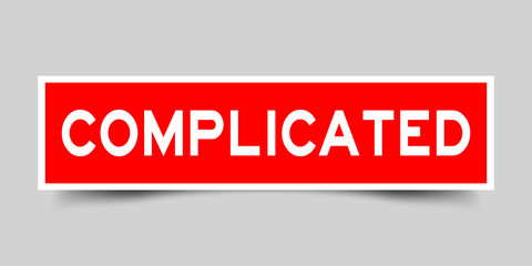 Label square red sticker in word complicated on gray background (vector)