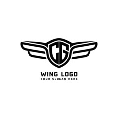 CG initial logo wings, abstract letters in the middle of black
