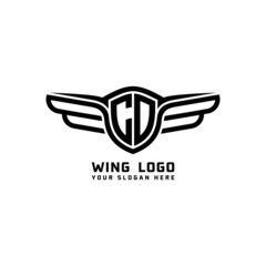 CD initial logo wings, abstract letters in the middle of black