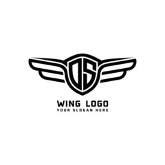 Obraz premium DS initial logo wings, abstract letters in the middle of black