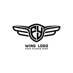 FY initial logo wings, abstract letters in the middle of black