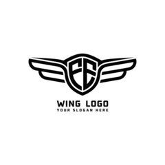 FE initial logo wings, abstract letters in the middle of black