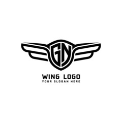 GN initial logo wings, abstract letters in the middle of black