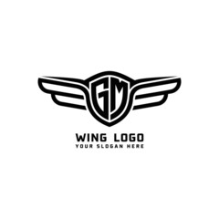 GM initial logo wings, abstract letters in the middle of black