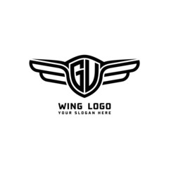 GU initial logo wings, abstract letters in the middle of black