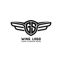 GS initial logo wings, abstract letters in the middle of black