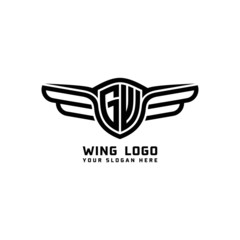 GW initial logo wings, abstract letters in the middle of black