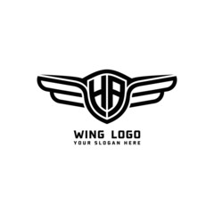 HA initial logo wings, abstract letters in the middle of black