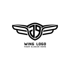 JP initial logo wings, abstract letters in the middle of black