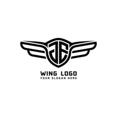 JE initial logo wings, abstract letters in the middle of black