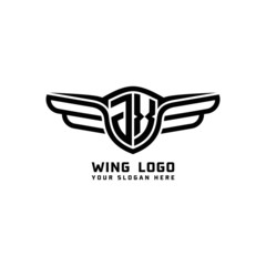 JX initial logo wings, abstract letters in the middle of black