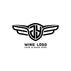 JY initial logo wings, abstract letters in the middle of black