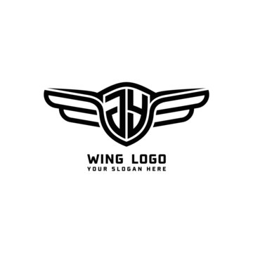 JY initial logo wings, abstract letters in the middle of black