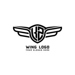 KZ initial logo wings, abstract letters in the middle of black