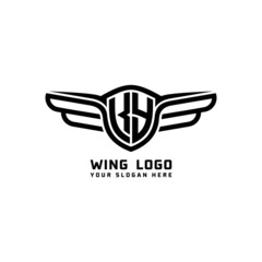 KY initial logo wings, abstract letters in the middle of black