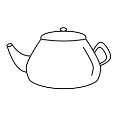 Teapot vector illustration in black and white. Side view.