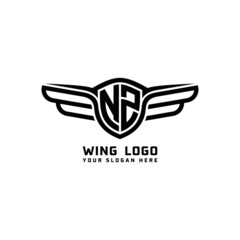 NZ initial logo wings, abstract letters in the middle of black