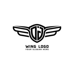 OJ initial logo wings, abstract letters in the middle of black