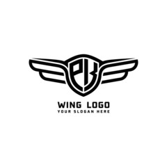 PK initial logo wings, abstract letters in the middle of black