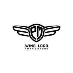 PM initial logo wings, abstract letters in the middle of black