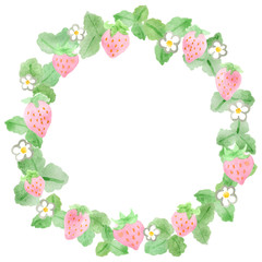 いちごのフレーム　水彩　丸
