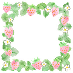 いちごのフレーム　水彩　正方形