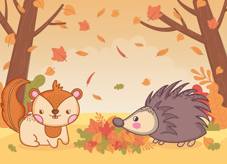 cute animal foliage hello autumn