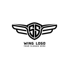 SS initial logo wings, abstract letters in the middle of black