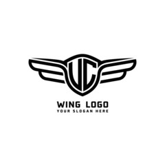UC initial logo wings, abstract letters in the middle of black