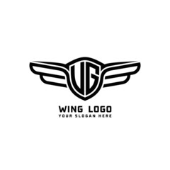 Fototapeta premium UG initial logo wings, abstract letters in the middle of black
