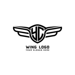 YC initial logo wings, abstract letters in the middle of black