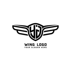 YJ initial logo wings, abstract letters in the middle of black