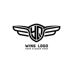 YQ initial logo wings, abstract letters in the middle of black