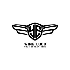 YE initial logo wings, abstract letters in the middle of black