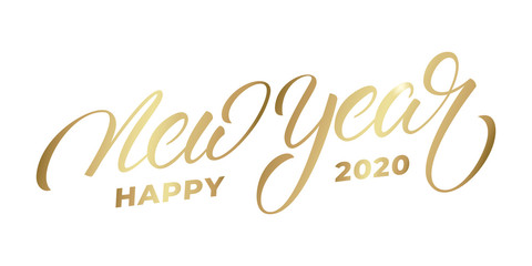 Fototapeta na wymiar Happy New Year 2020. Calligraphy lettering label for New Year celebration