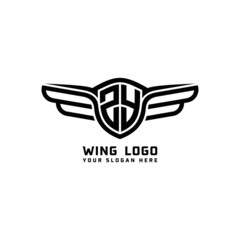 ZY initial logo wings, abstract letters in the middle of black