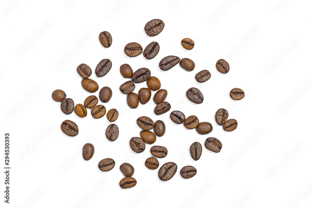 Wall mural Coffee beans isolated on white background