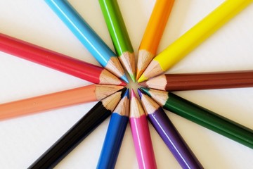 Fototapeta premium Close up many color pencils isolate on white background.