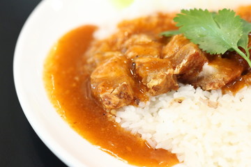 crispy pork rice with rice , delicious of Thai food