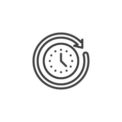 Clock time line icon. linear style sign for mobile concept and web design. Clockwise rotation arrow outline vector icon. Symbol, logo illustration. Vector graphics