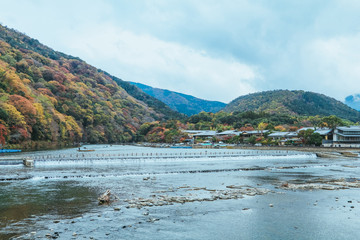 November 19, 2018: Beautiful the river in Arashiyama Kyoto Japan in autumn season ..
