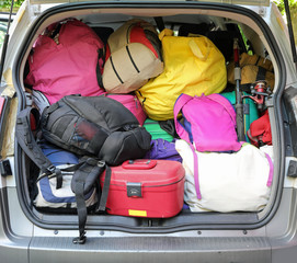 lots of luggage and suitcase during the departure of family holi