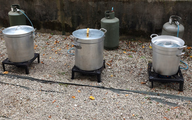 thre big pot in the camp kitchen