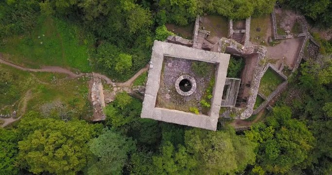Overhead Ascending of the Three Castles of Eguisheim in Alsace-Lorraine, France
