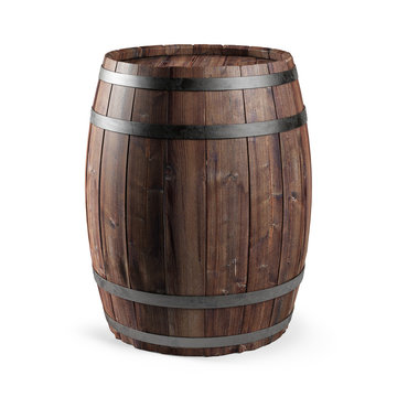 Wooden barrel isolated on white background.  3d illustration