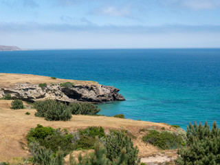 Torry Pines hike, near Ranch at Bechers Bay Pier on a sunny spring day, Santa Rosa Island, Channel Islands National Park, Ventura, California, USA