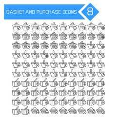 shopping basket and purchase icons set line design