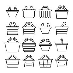 basket, shopping and purchase icons set, line design