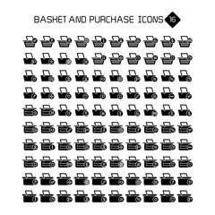 shopping basket and purchase icons set